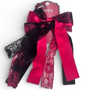 Goth Vampire Hair Bow Red & Black Lace Ribbon Gothic Horror Aesthetic Accessory